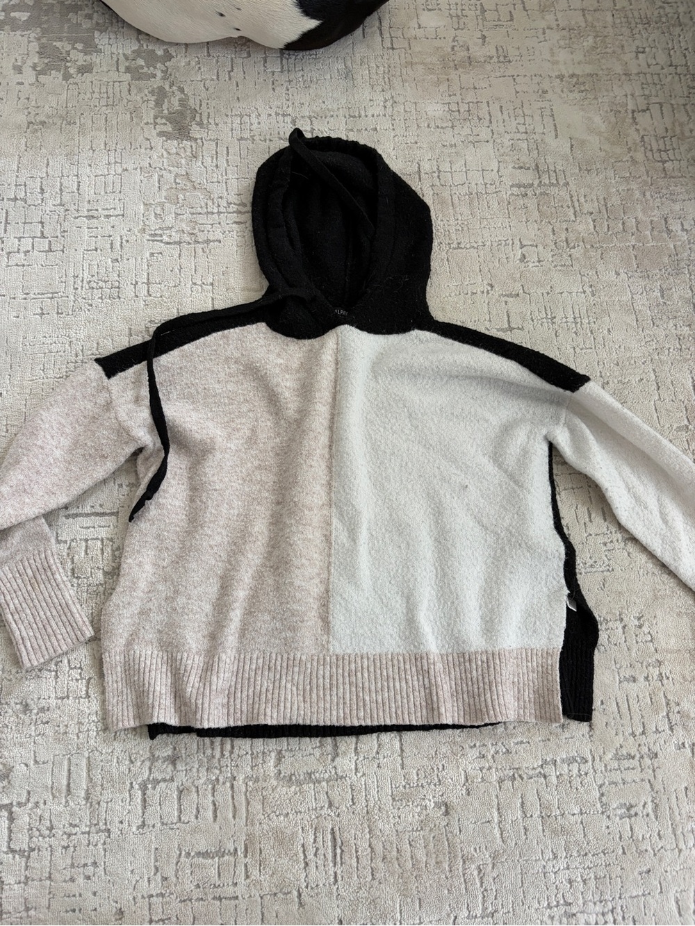 Central Park West Black, Cream & Beige Colorblock Hooded Sweater